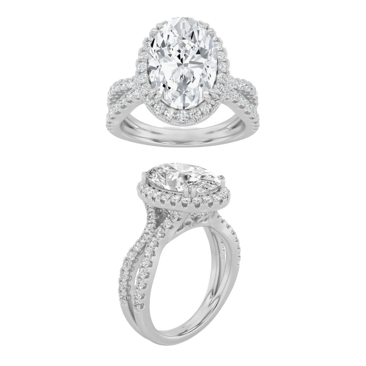 3Cttw Oval Shaped Lab Grown Diamond (F/VS) Split shank Accented Ring in 14K Gold