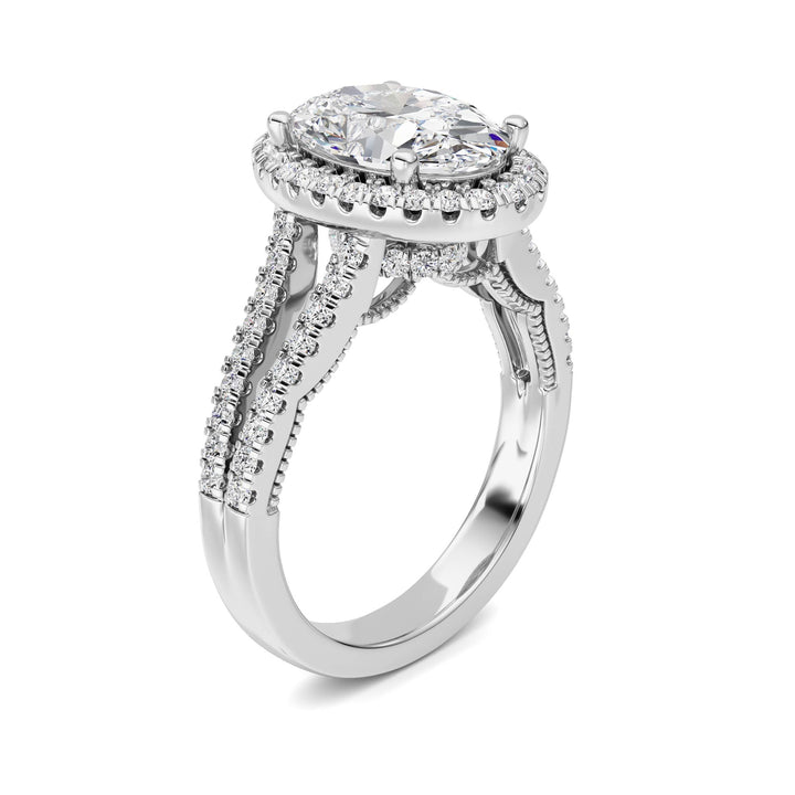 3Cttw Oval Shaped Lab Grown Diamond (F/VS) Split shank Accented Ring in 14K Gold