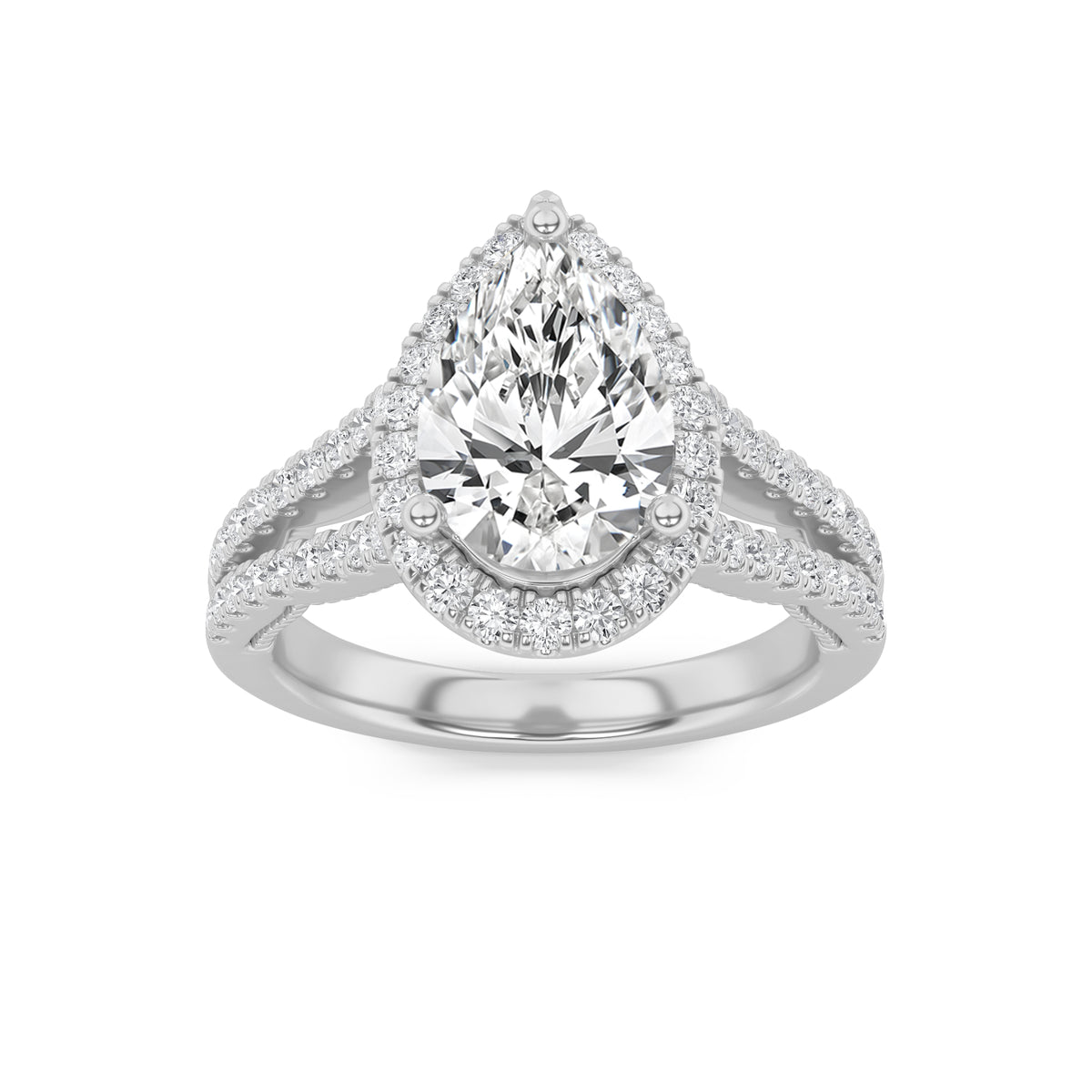 2Cttw Pear Shaped Lab Grown Diamond (F/VS) Split Shank Accented Ring in 14K Gold