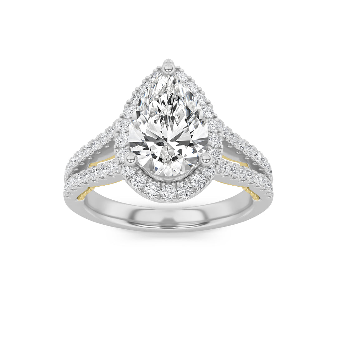 2Cttw Pear Shaped Lab Grown Diamond (F/VS) Split Shank Accented Ring in 14K Gold