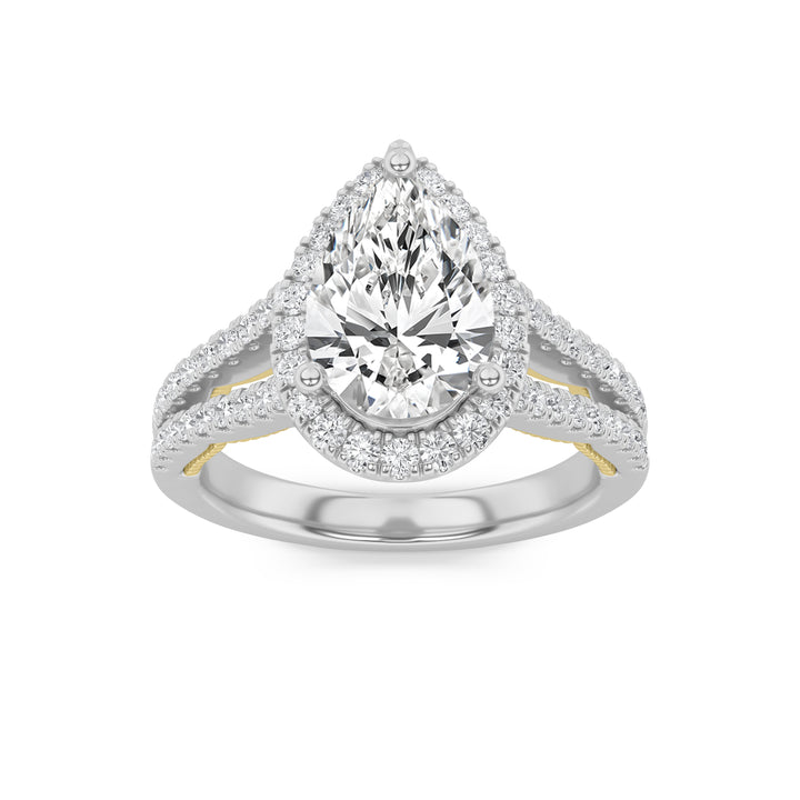 2Cttw Pear Shaped Lab Grown Diamond (F/VS) Split Shank Accented Ring in 14K Gold