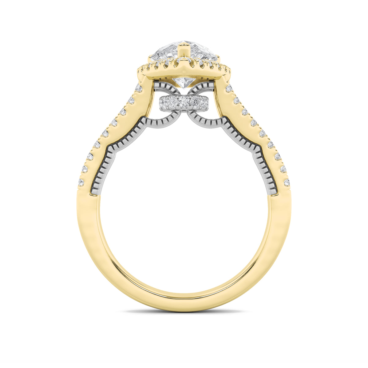 2Cttw Pear Shaped Lab Grown Diamond (F/VS) Split Shank Accented Ring in 14K Gold