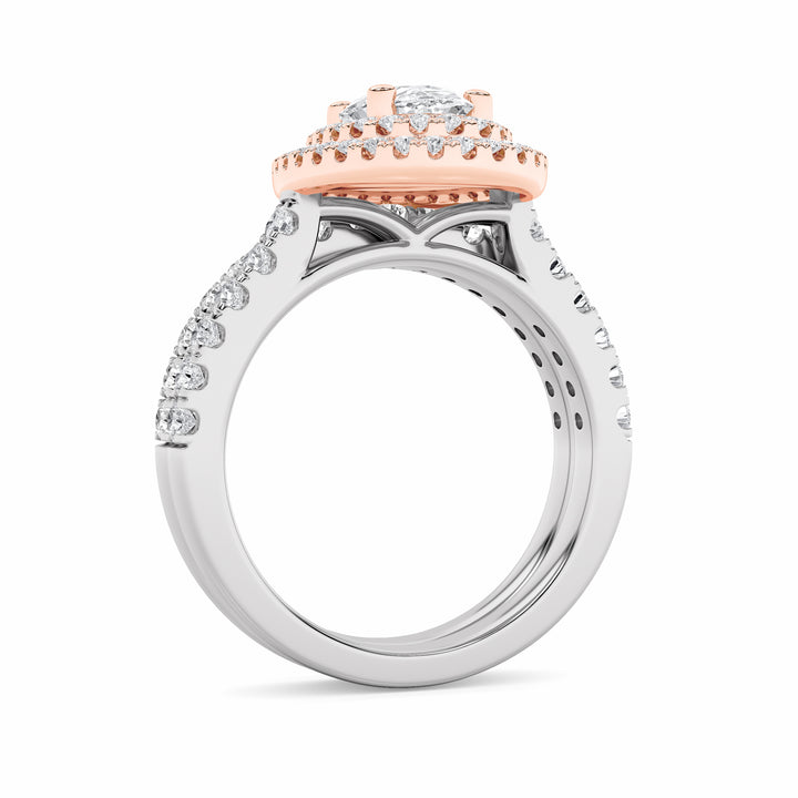 2Cttw Oval Shaped Lab Grown Diamond (F/VS) DoubleHalo Bridal Set Engagement Ring Set in 14K Gold