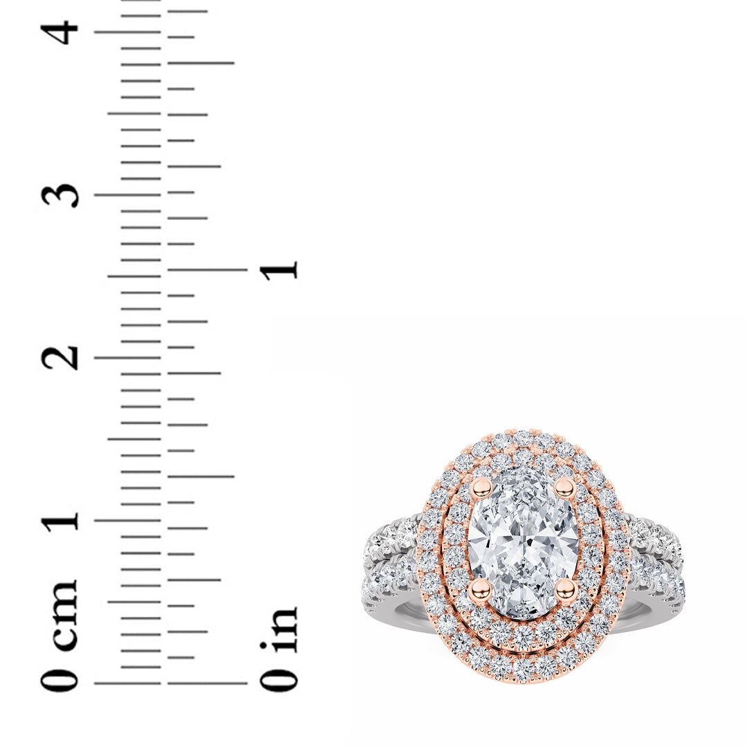 2Cttw Oval Shaped Lab Grown Diamond (F/VS) DoubleHalo Bridal Set Engagement Ring Set in 14K Gold
