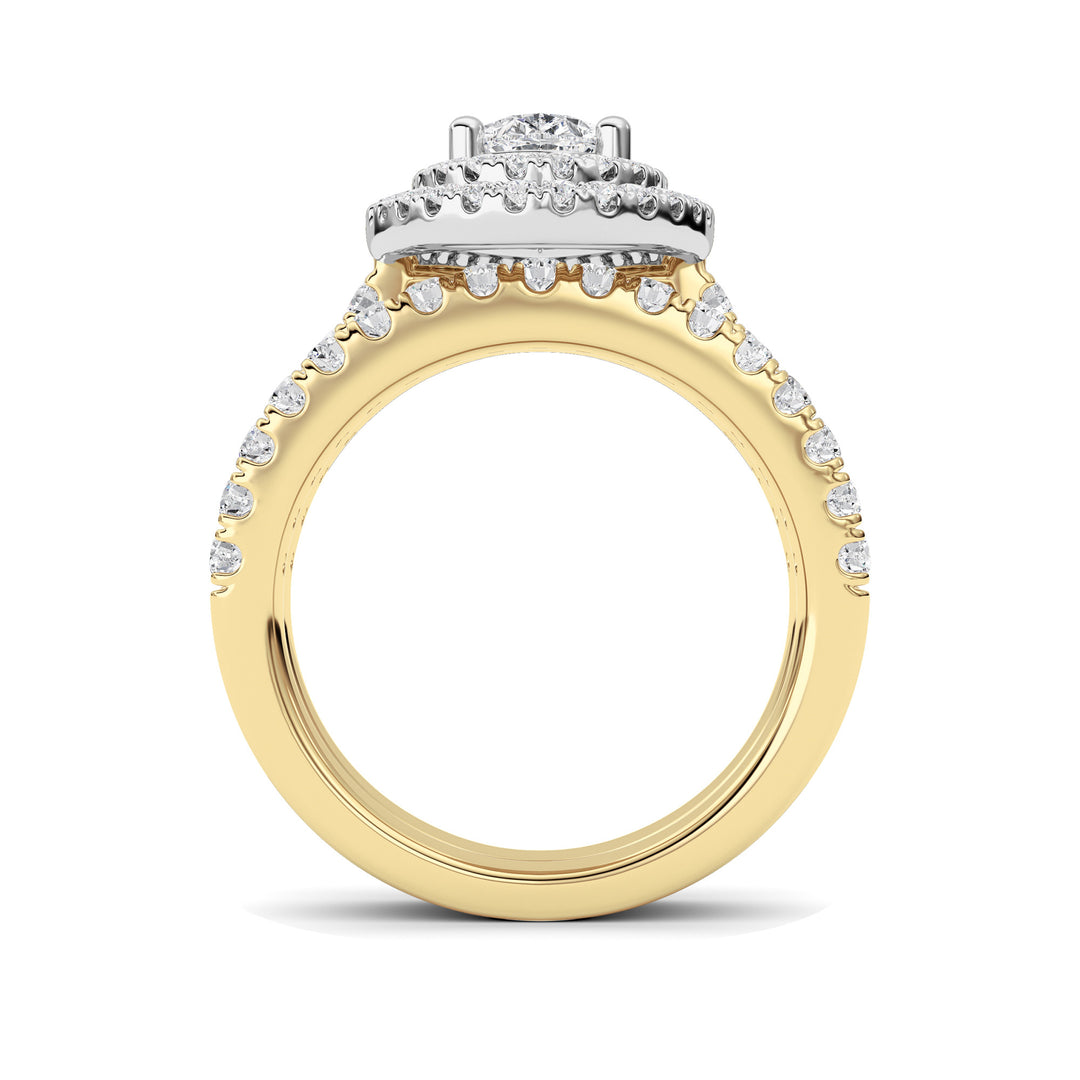 2Cttw Pear Shaped Lab Grown Diamond (F/VS) DoubleHalo Bridal Set Engagement Ring Set in 14K Gold