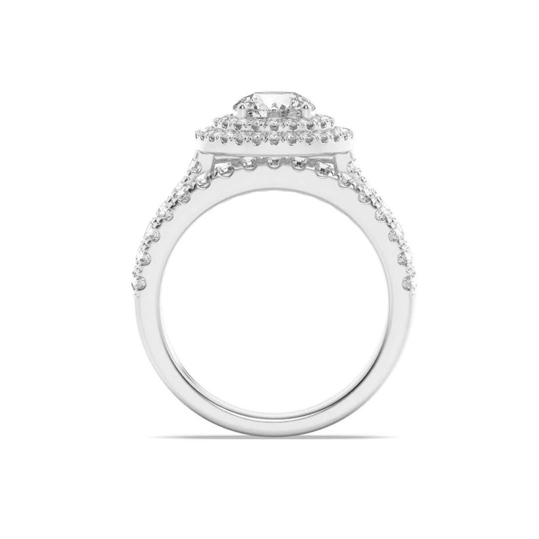 2Cttw Round Shaped Lab Grown Diamond (F/VS) Double Halo Bridal Set Engagement Ring Set in 14K Gold