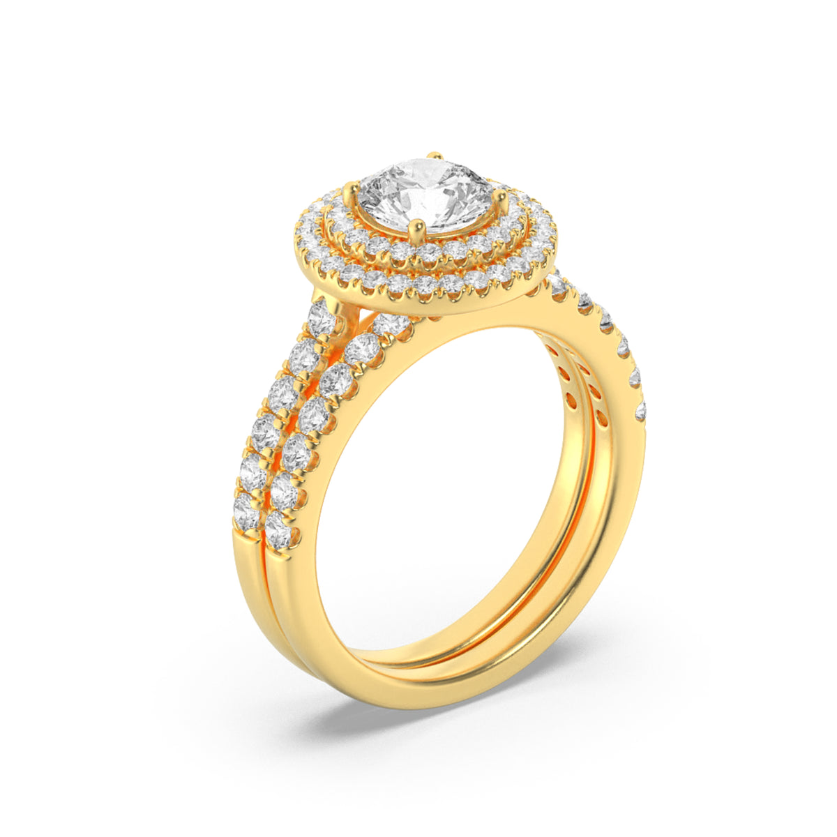 2Cttw Round Shaped Lab Grown Diamond (F/VS) Double Halo Bridal Set Engagement Ring Set in 14K Gold