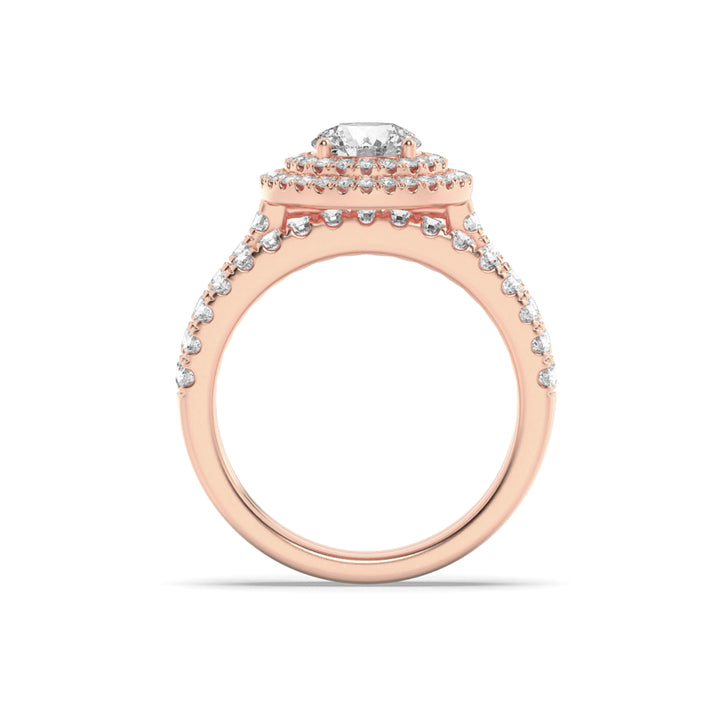 2Cttw Round Shaped Lab Grown Diamond (F/VS) Double Halo Bridal Set Engagement Ring Set in 14K Gold