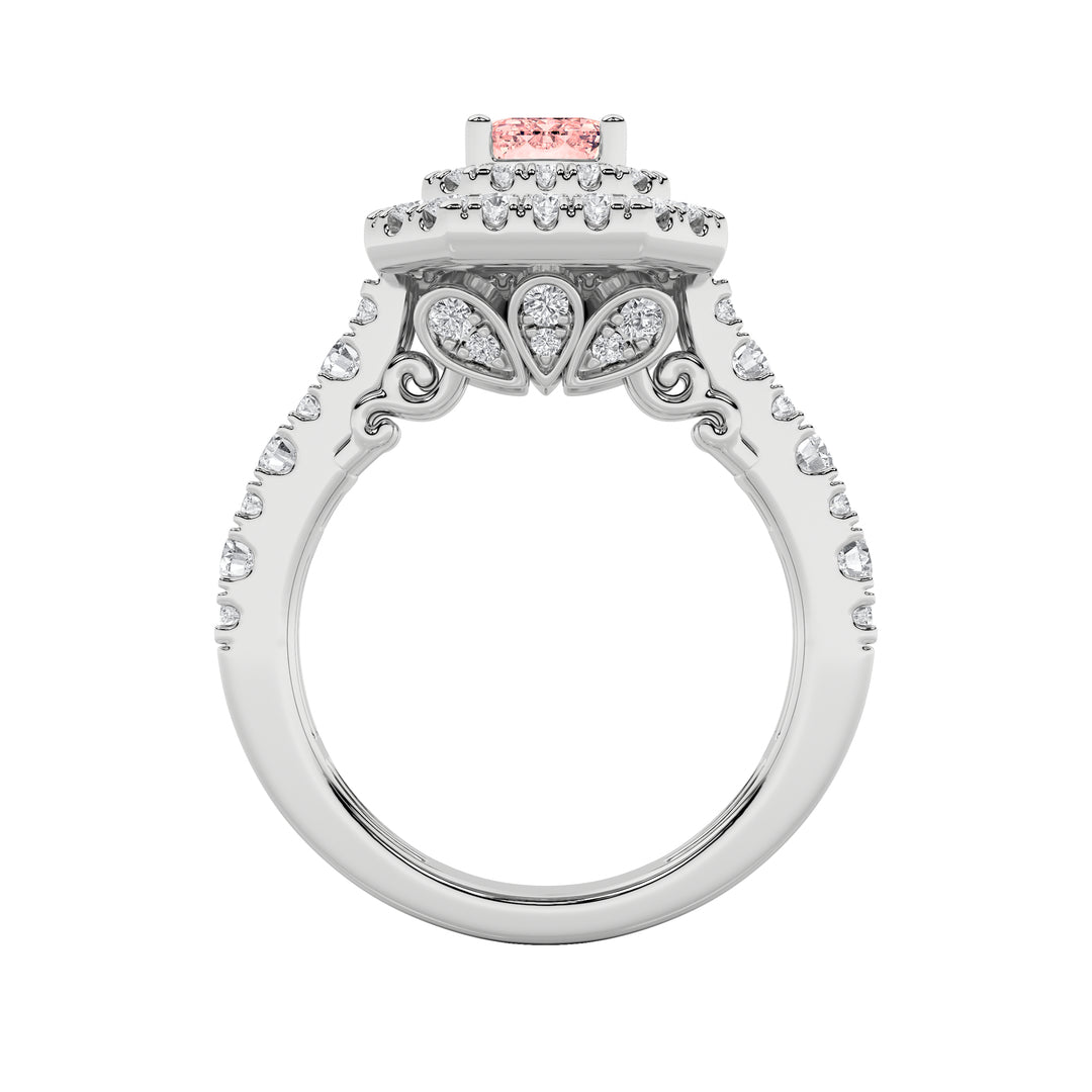 2Cttw Emerald Shaped Lab Grown Diamond (F/VS) Double Halo Engagement Ring in 14K Gold