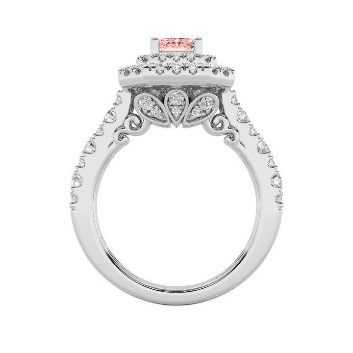 2Cttw Emerald Shaped Lab Grown Diamond (F/VS) Double Halo Engagement Ring in 14K Gold