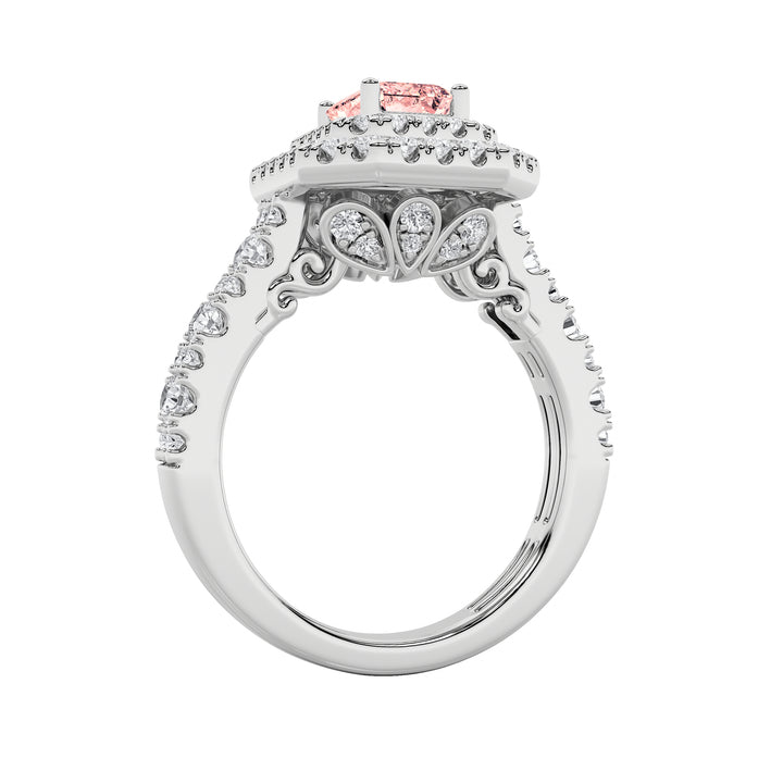 2Cttw Emerald Shaped Lab Grown Diamond (F/VS) Double Halo Engagement Ring in 14K Gold
