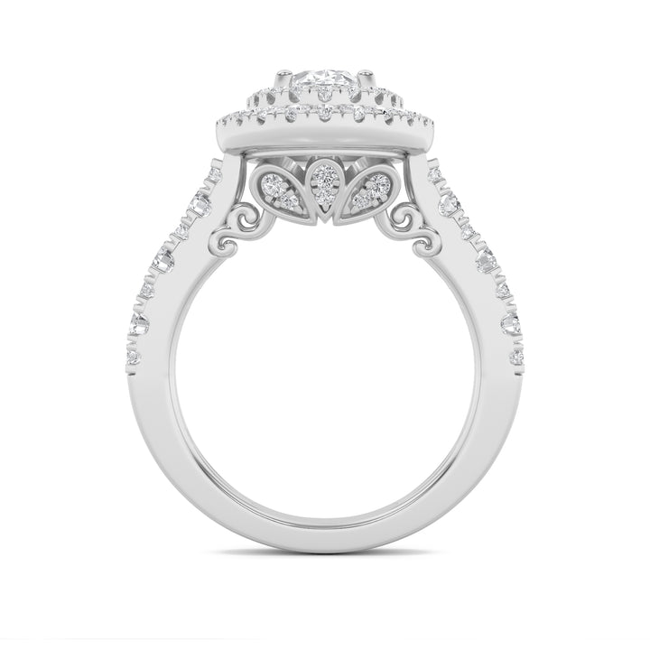 2Cttw Oval Shaped Lab Grown Diamond (F/VS) DoubleHalo Engagement Ring in 14K Gold