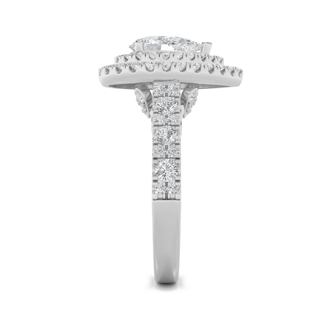 2Cttw Pear Shaped Lab Grown Diamond (F/VS) DoubleHalo Engagement Ring in 14K Gold