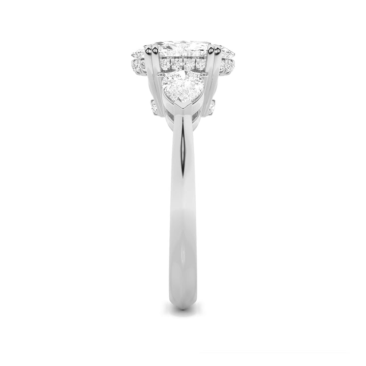 3Cttw Oval Shaped Lab Grown Diamond (F/VS) Three Stone Hidden Halo Ring in 14K Gold