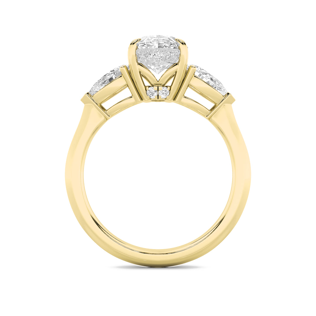 3Cttw Oval Shaped Lab Grown Diamond (F/VS) Three Stone Hidden Halo Ring in 14K Gold