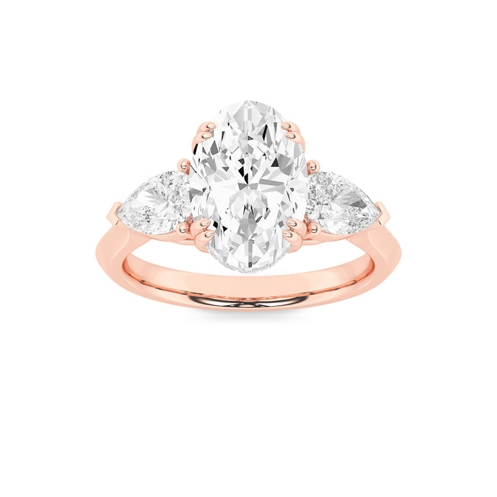 3Cttw Oval Shaped Lab Grown Diamond (F/VS) Three Stone Hidden Halo Ring in 14K Gold