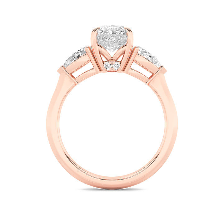 3Cttw Oval Shaped Lab Grown Diamond (F/VS) Three Stone Hidden Halo Ring in 14K Gold