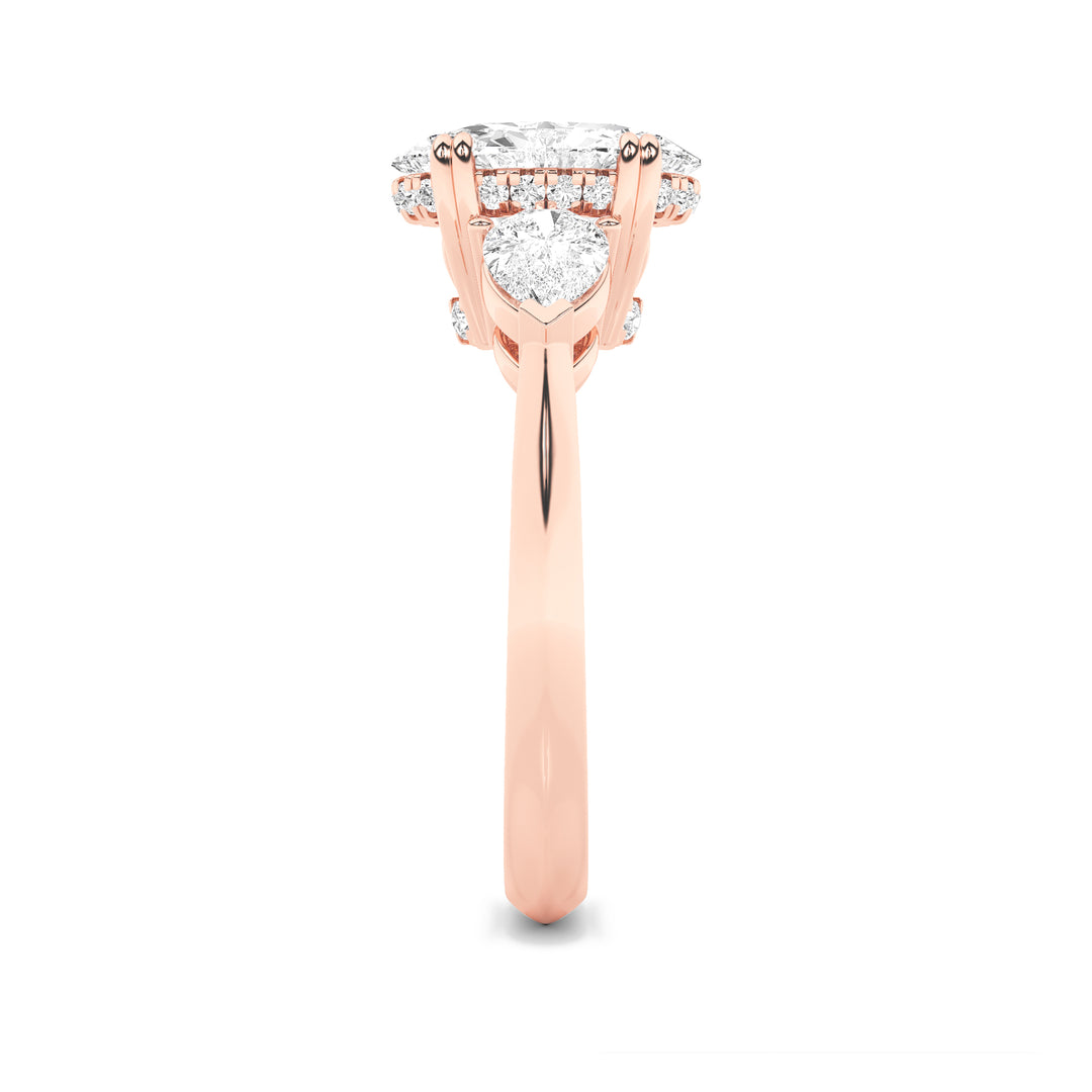 3Cttw Oval Shaped Lab Grown Diamond (F/VS) Three Stone Hidden Halo Ring in 14K Gold