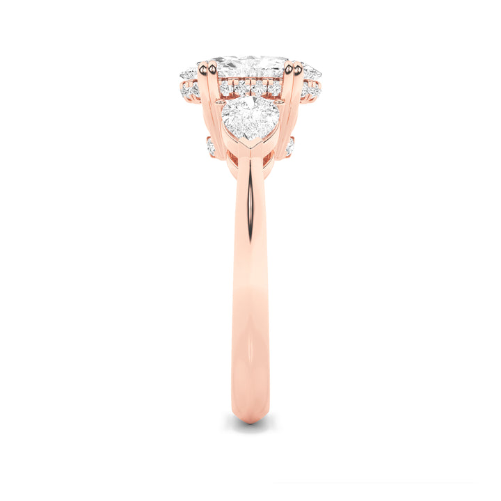 3Cttw Oval Shaped Lab Grown Diamond (F/VS) Three Stone Hidden Halo Ring in 14K Gold