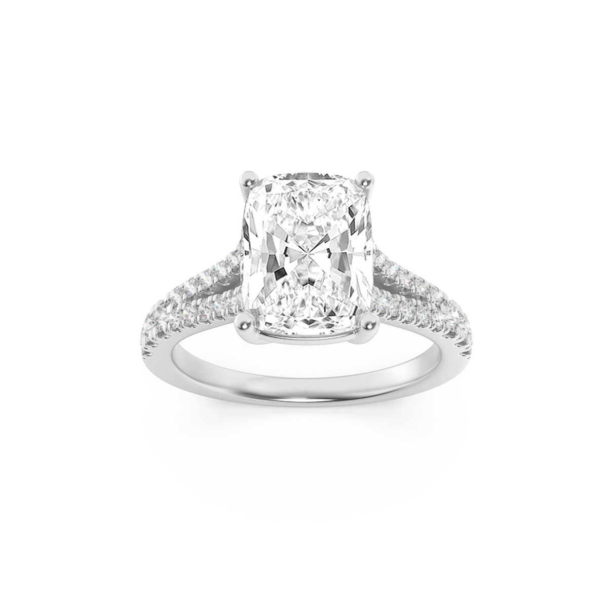 2.25Cttw Elongated Cushion Shaped Lab Grown Diamond (F/VS) Split Shank Accented Enagagement Ring in14K Gold
