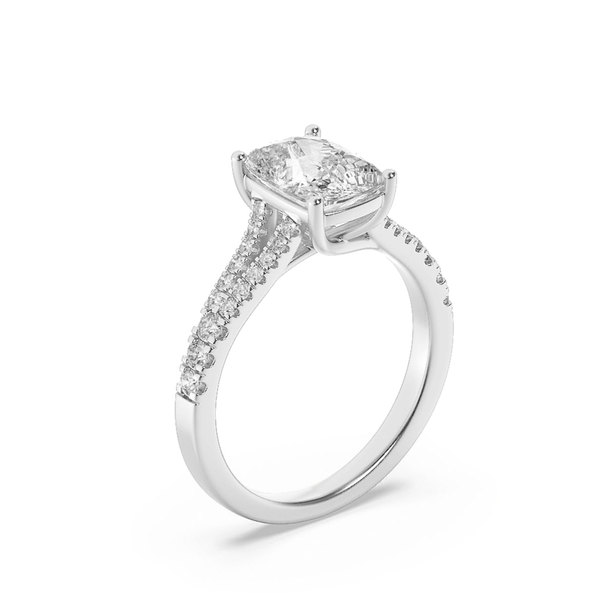 2.25Cttw Elongated Cushion Shaped Lab Grown Diamond (F/VS) Split Shank Accented Enagagement Ring in14K Gold