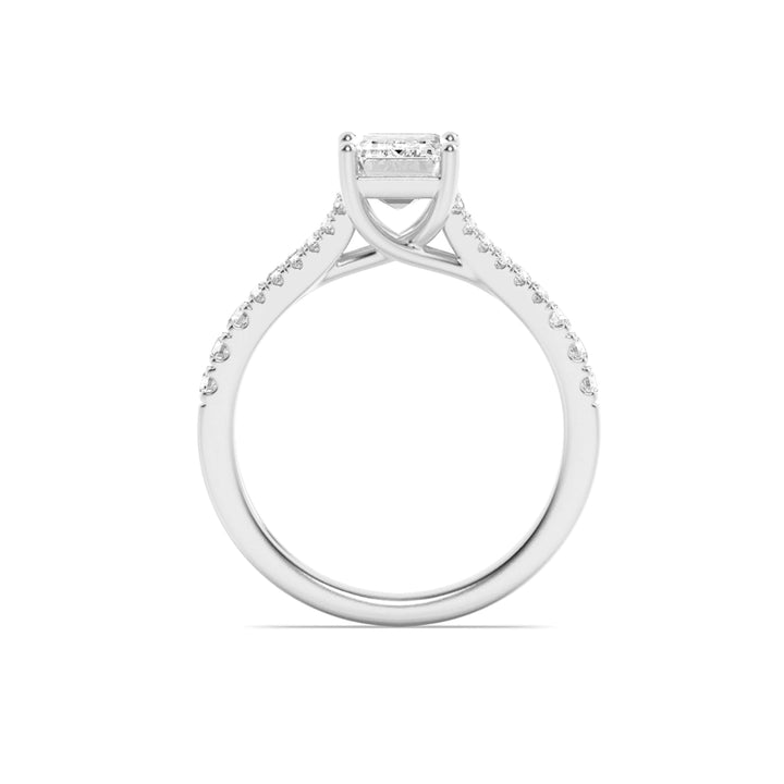 2Cttw Emerald Shaped Lab Grown Diamond (G/VS) Split Shank Trellis Engagement Ring in 14K Gold