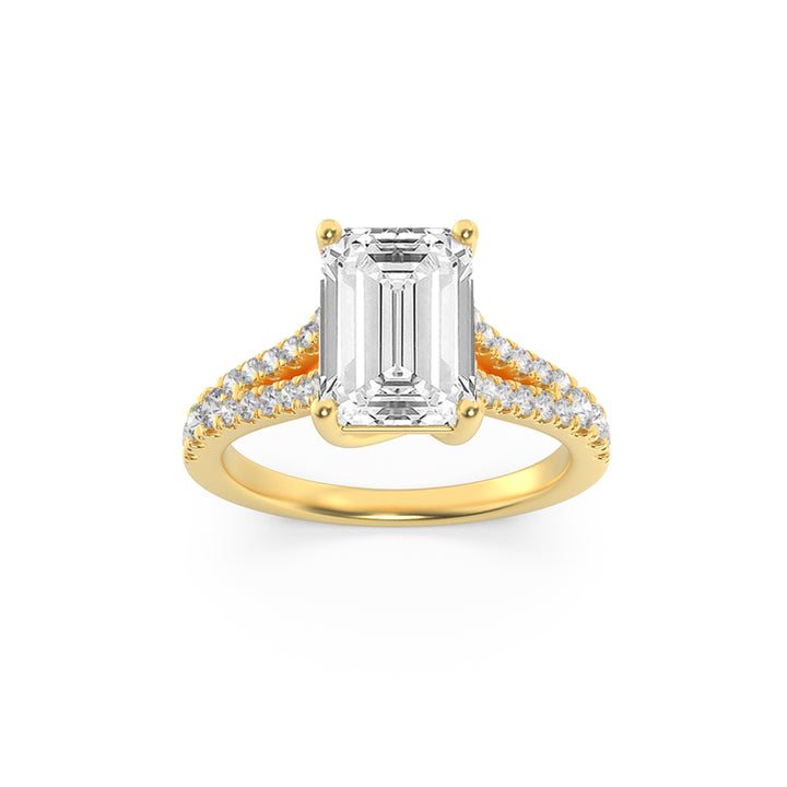 2Cttw Emerald Shaped Lab Grown Diamond (F/VS) Split Shank Trellis Engagement Ring in 14K Gold