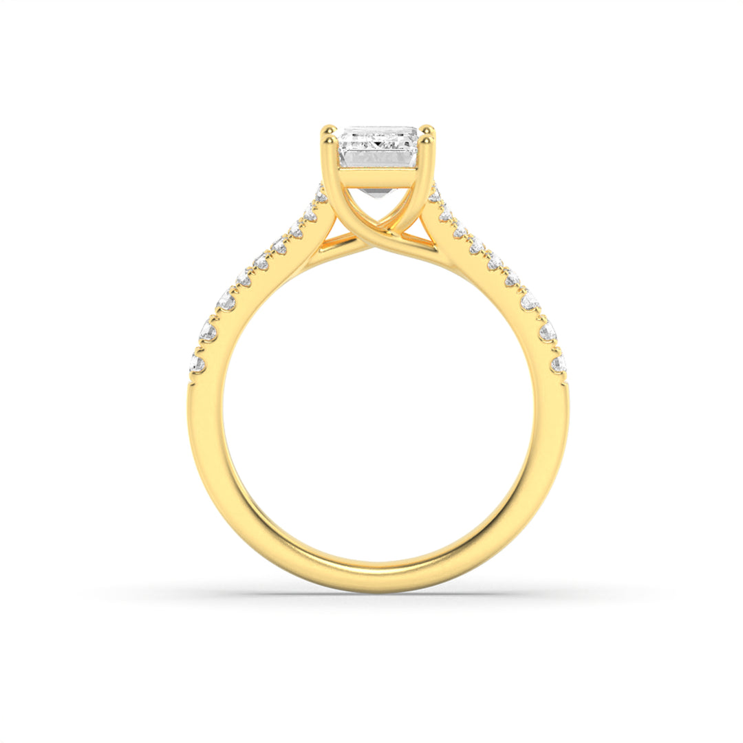 2Cttw Emerald Shaped Lab Grown Diamond (F/VS) Split Shank Trellis Engagement Ring in 14K Gold