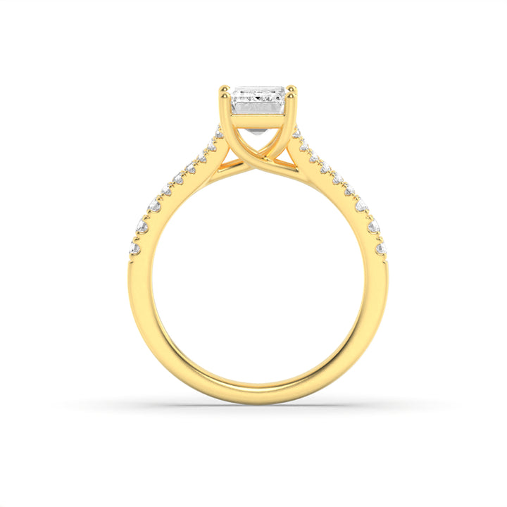2Cttw Emerald Shaped Lab Grown Diamond (F/VS) Split Shank Trellis Engagement Ring in 14K Gold