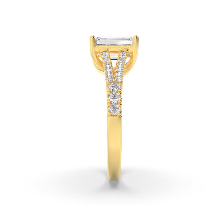 2Cttw Emerald Shaped Lab Grown Diamond (F/VS) Split Shank Trellis Engagement Ring in 14K Gold