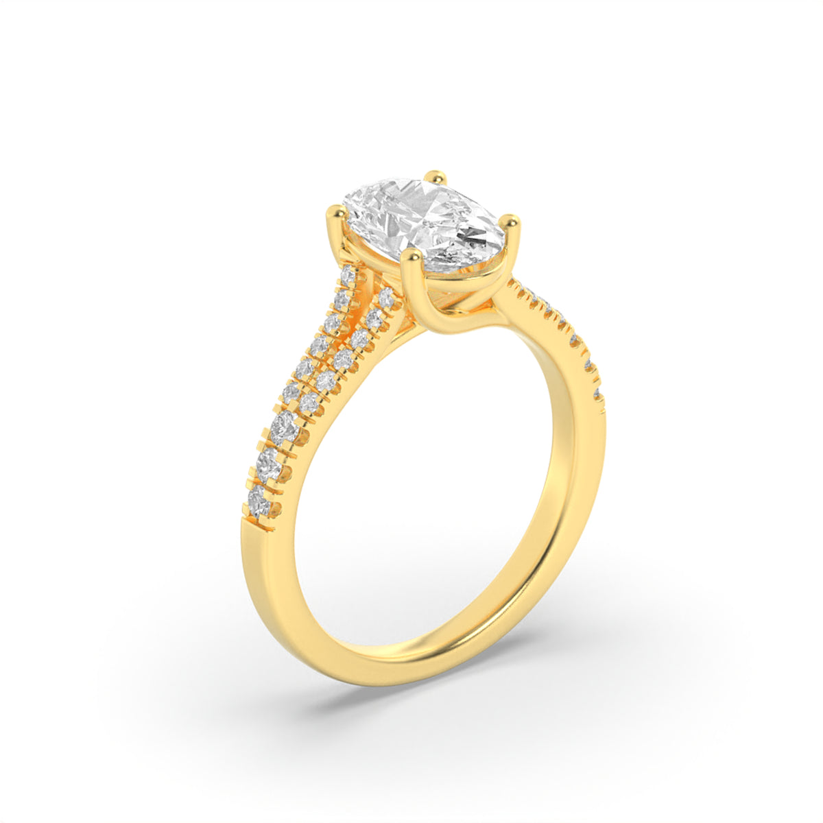 2Cttw Oval Shaped Lab Grown Diamond (F/VS) Split Shank Trellis Engagement Ring in 14K Gold