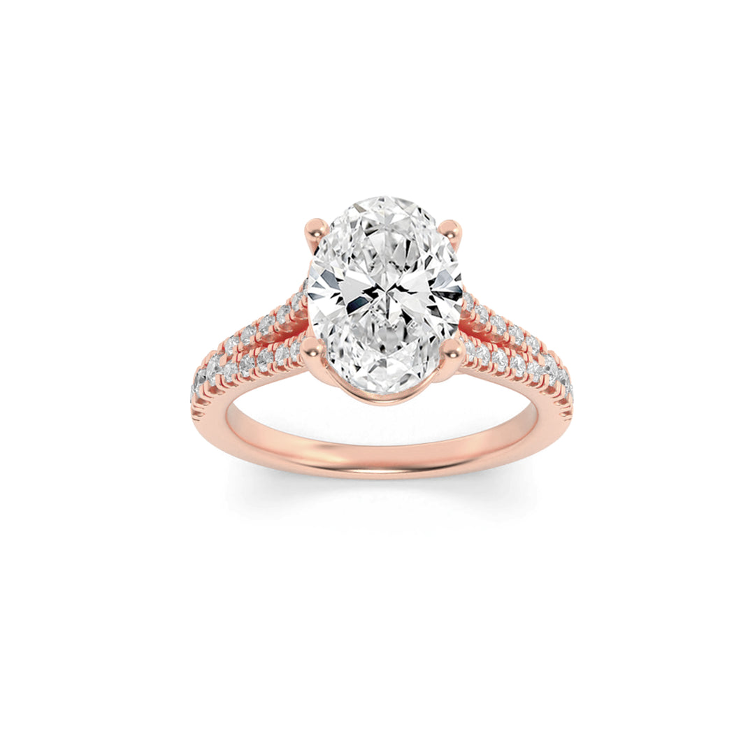 2Cttw Oval Shaped Lab Grown Diamond (F/VS) Split Shank Trellis Engagement Ring in 14K Gold