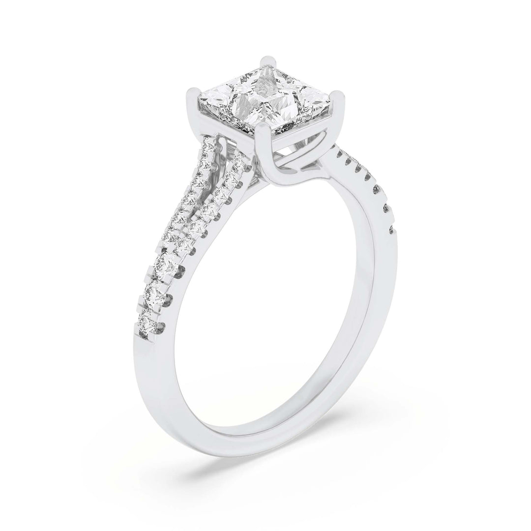2Cttw Princess Shaped Lab Grown Diamond (F/VS) Split Shank Trellis Engagement Ring in 14K Gold