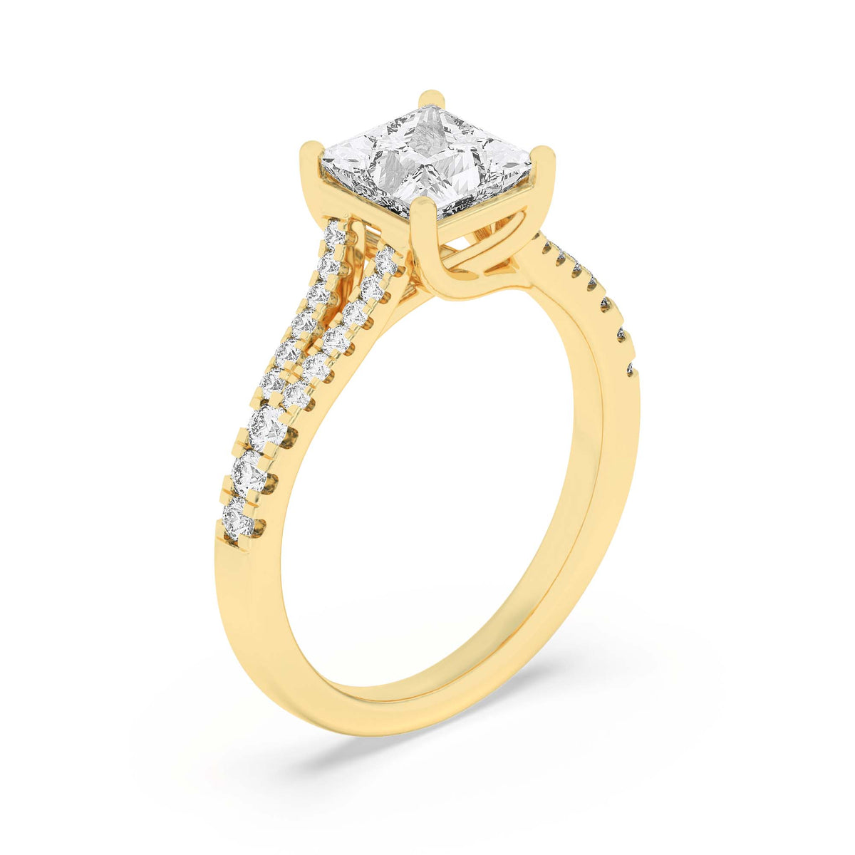2Cttw Princess Shaped Lab Grown Diamond (F/VS) Split Shank Trellis Engagement Ring in 14K Gold