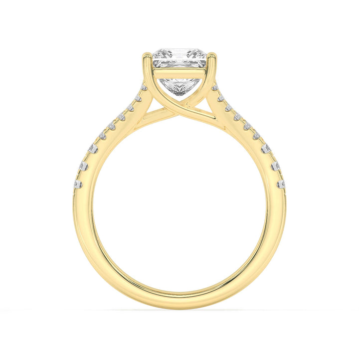 2Cttw Princess Shaped Lab Grown Diamond (F/VS) Split Shank Trellis Engagement Ring in 14K Gold