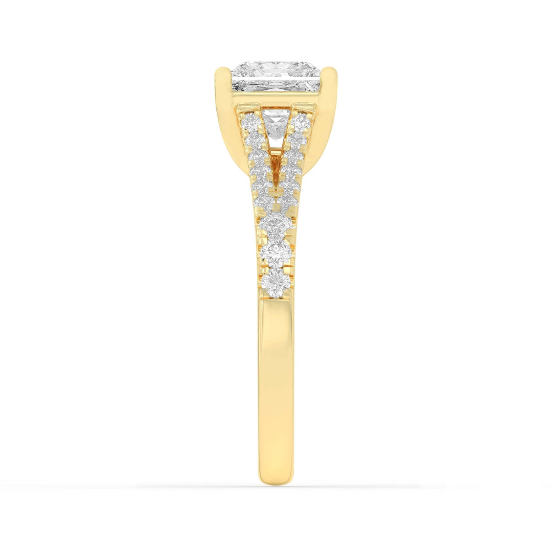 2Cttw Princess Shaped Lab Grown Diamond (F/VS) Split Shank Trellis Engagement Ring in 14K Gold