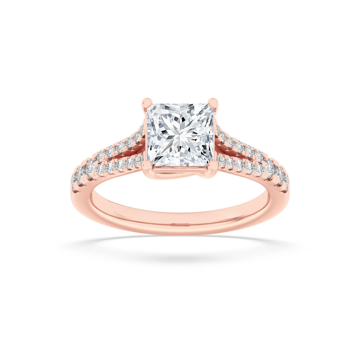 2Cttw Princess Shaped Lab Grown Diamond (F/VS) Split Shank Trellis Engagement Ring in 14K Gold