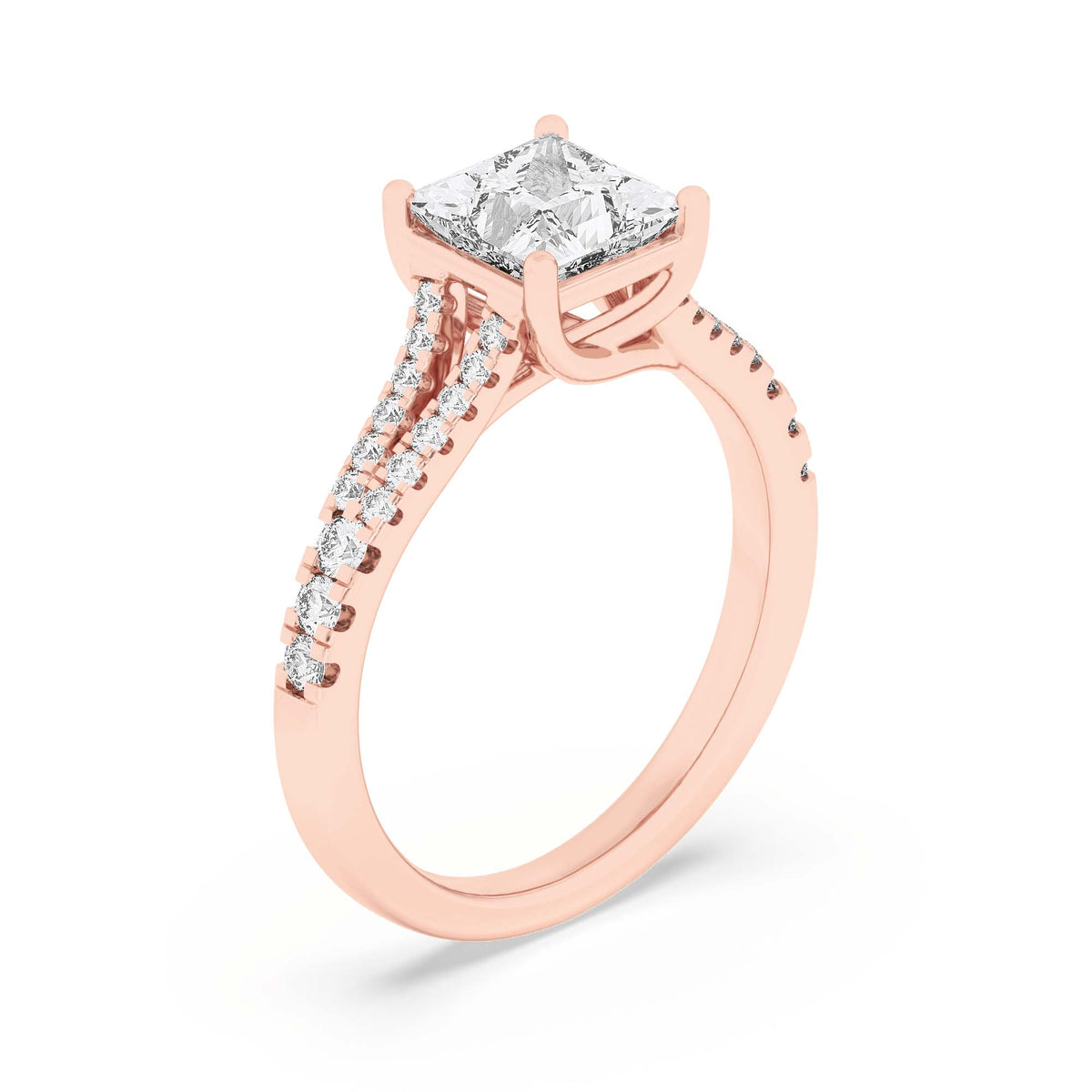 2Cttw Princess Shaped Lab Grown Diamond (F/VS) Split Shank Trellis Engagement Ring in 14K Gold