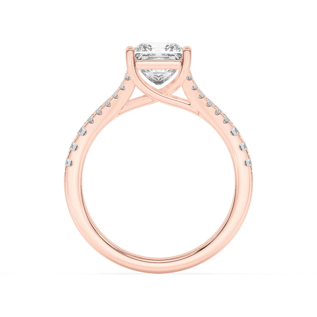 2Cttw Princess Shaped Lab Grown Diamond (F/VS) Split Shank Trellis Engagement Ring in 14K Gold