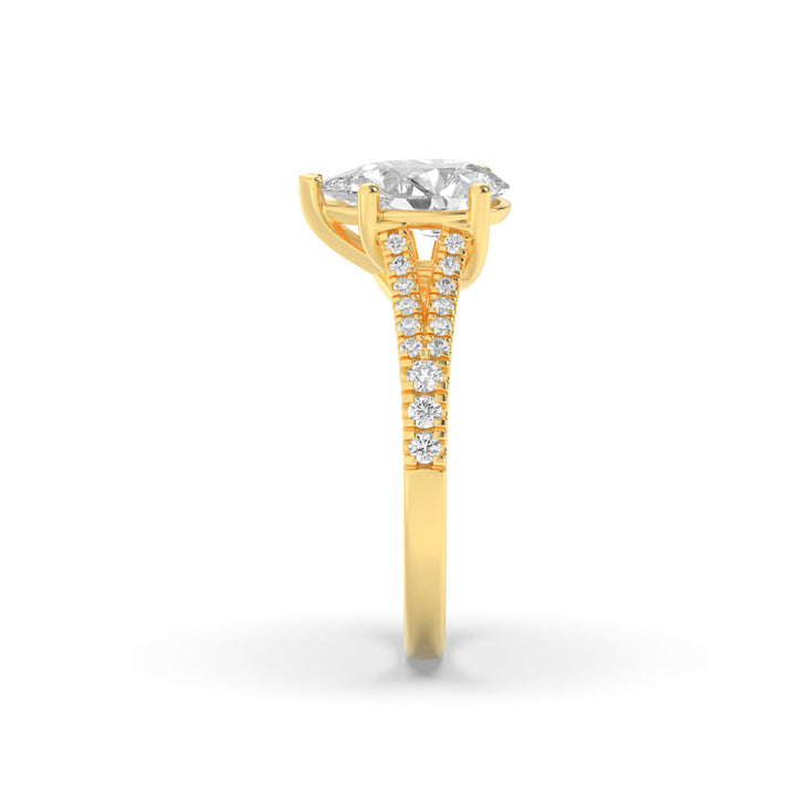 2Cttw Pear Shaped Lab Grown Diamond (F/VS) Split Shank Trellis Engagement Ring in 14K Gold
