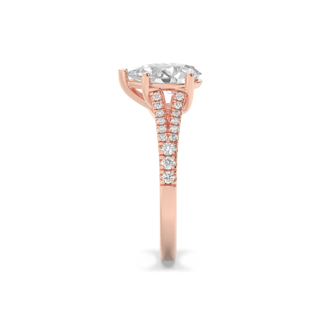 2Cttw Pear Shaped Lab Grown Diamond (F/VS) Split Shank Trellis Engagement Ring in 14K Gold