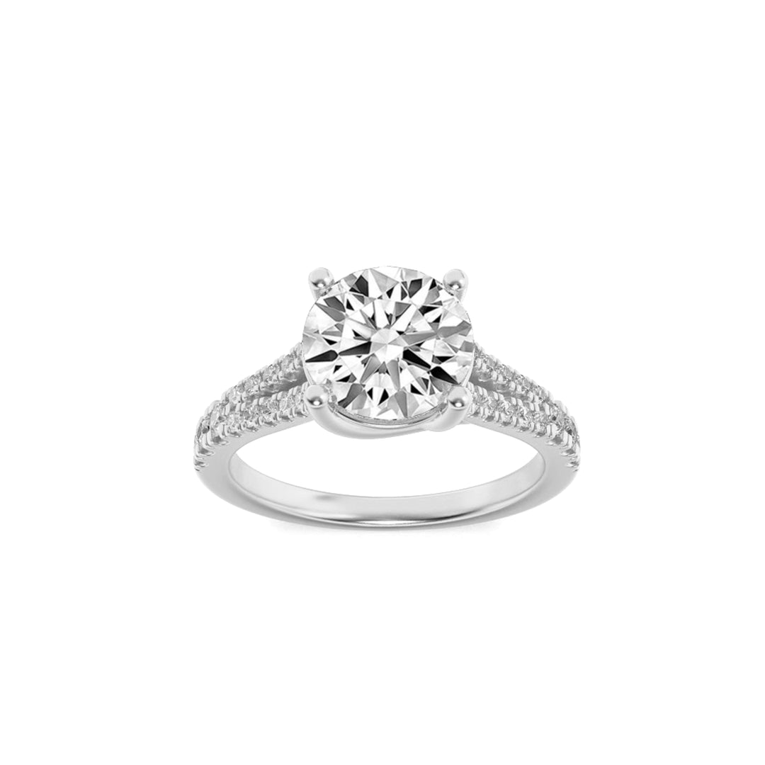 4Cttw Round Shaped Lab Grown Diamond (F/VS) SplitShank Trellis Engagement Ring in 14K Gold
