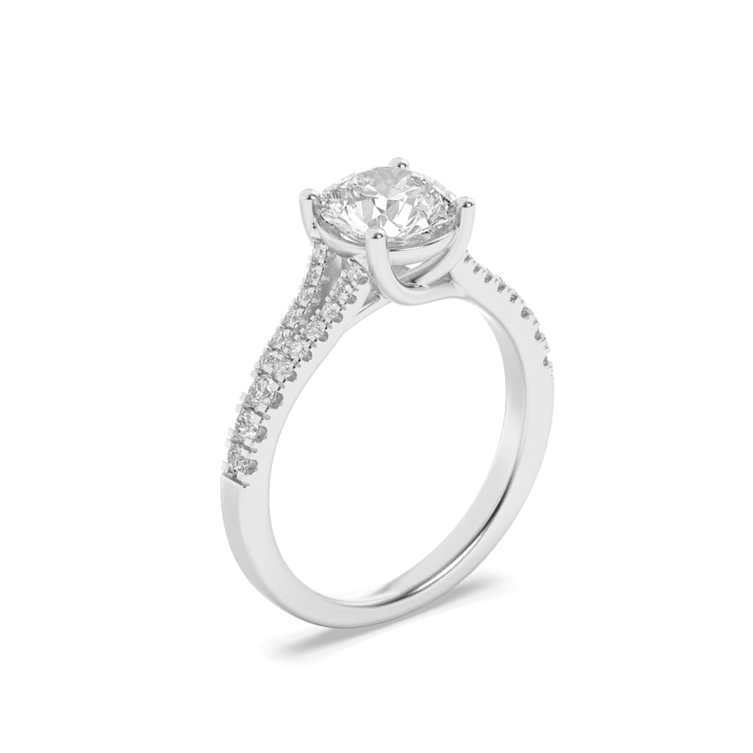 4Cttw Round Shaped Lab Grown Diamond (F/VS) SplitShank Trellis Engagement Ring in 14K Gold