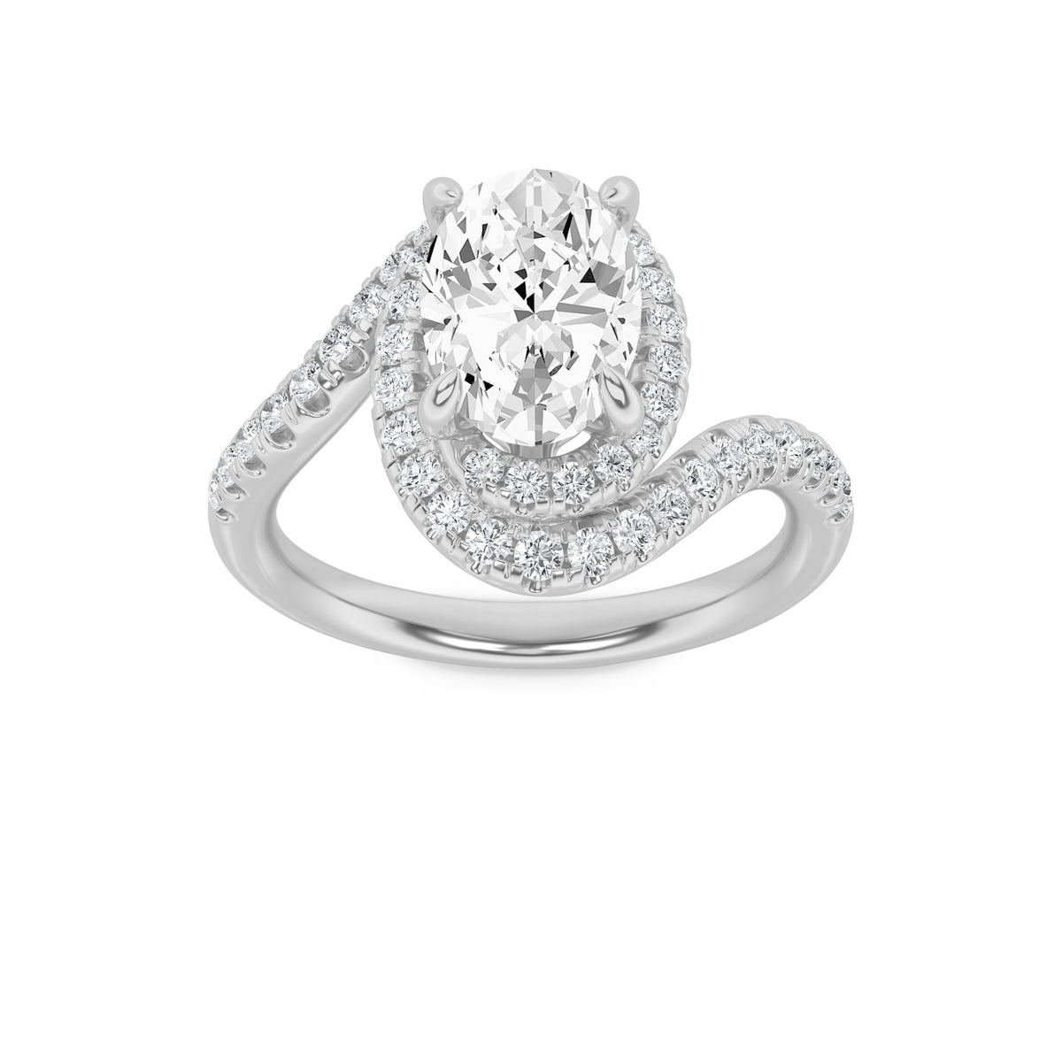 2Cttw Oval Shaped Lab Grown Diamond (G/VS) Swirl Accented Engagement Ring in 14K Gold