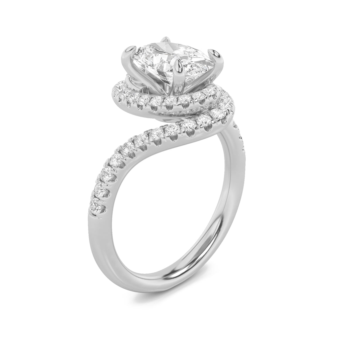 2Cttw Oval Shaped Lab Grown Diamond (G/VS) Swirl Accented Engagement Ring in 14K Gold
