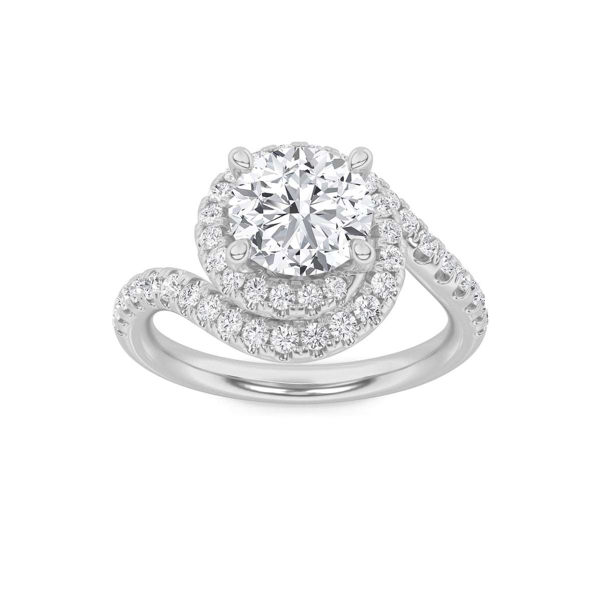 2Cttw Round Shaped Lab Grown Diamond (F/VS) SwirlAccented Engagement Ring in 14K Gold