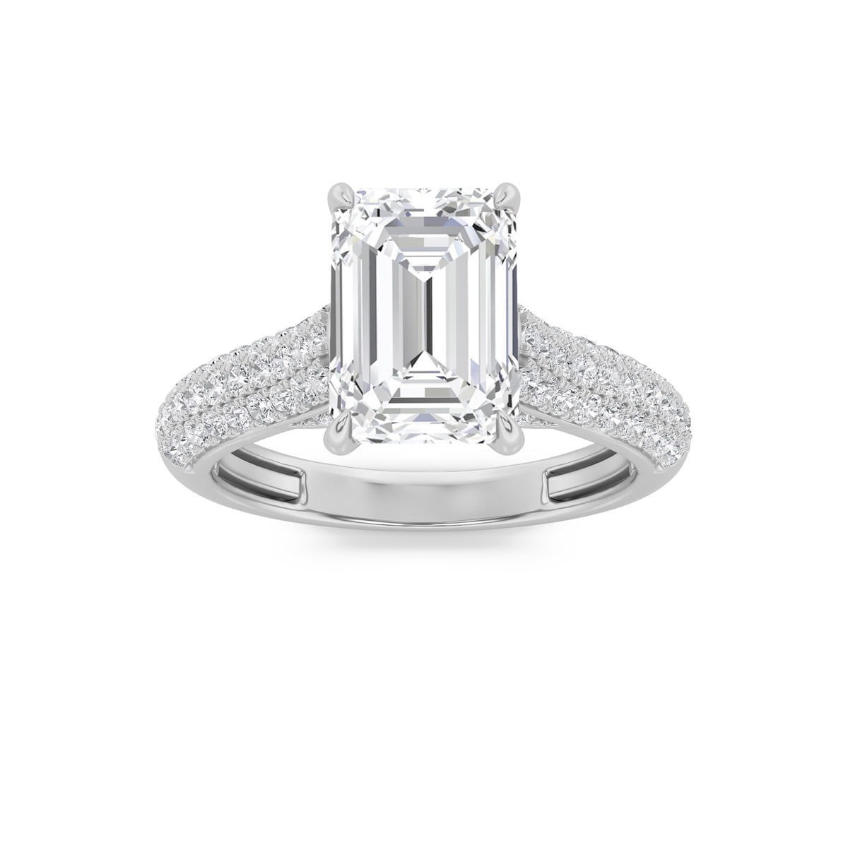 1.5Cttw Emerald Shaped Lab Grown Diamond (F/VS) Hidden Halo Accented Engagement Ring in 14K Gold