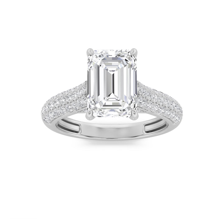 2.5CTW Emerald Shaped Lab Grown Diamond (F/VS) Hidden Halo Accented Engagement Ring in 14K Gold