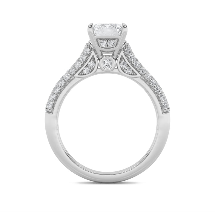2.5CTW Emerald Shaped Lab Grown Diamond (F/VS) Hidden Halo Accented Engagement Ring in 14K Gold