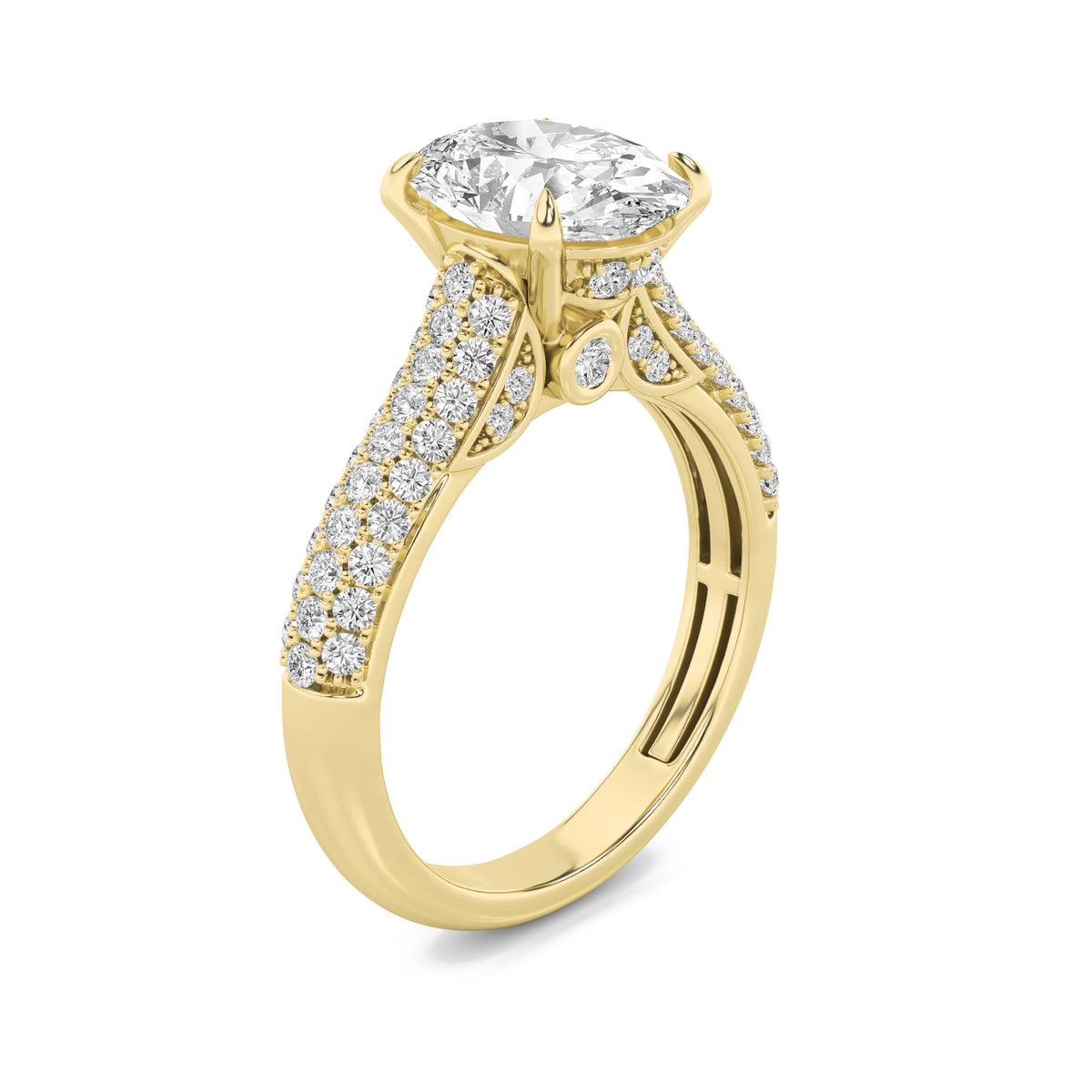 1.5Cttw Oval Shaped Lab Grown Diamond (F/VS) Hidden Halo Accented Engagement Ring in 14K Gold